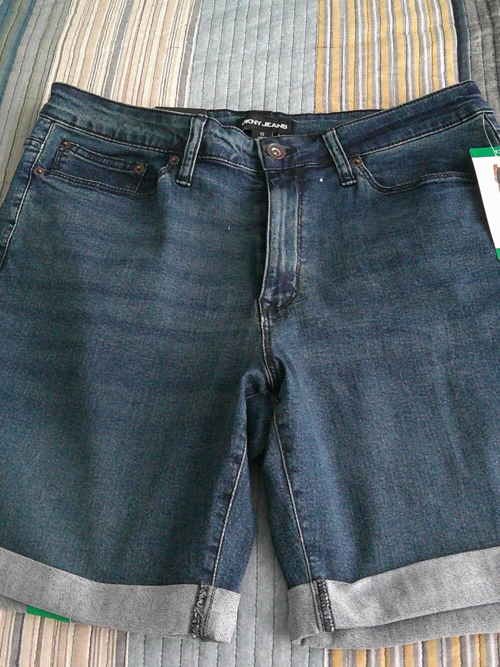 DKNY Stretch Denim Shorts cuffed bottom Size 12 NWT